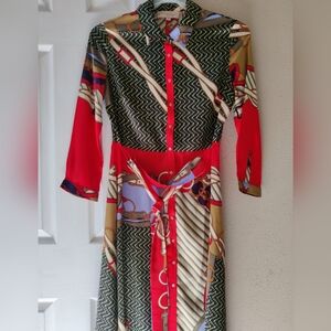 Philosophy Anthropologie Modern Midi Chain Buckle Print Dress NWOT Size 6